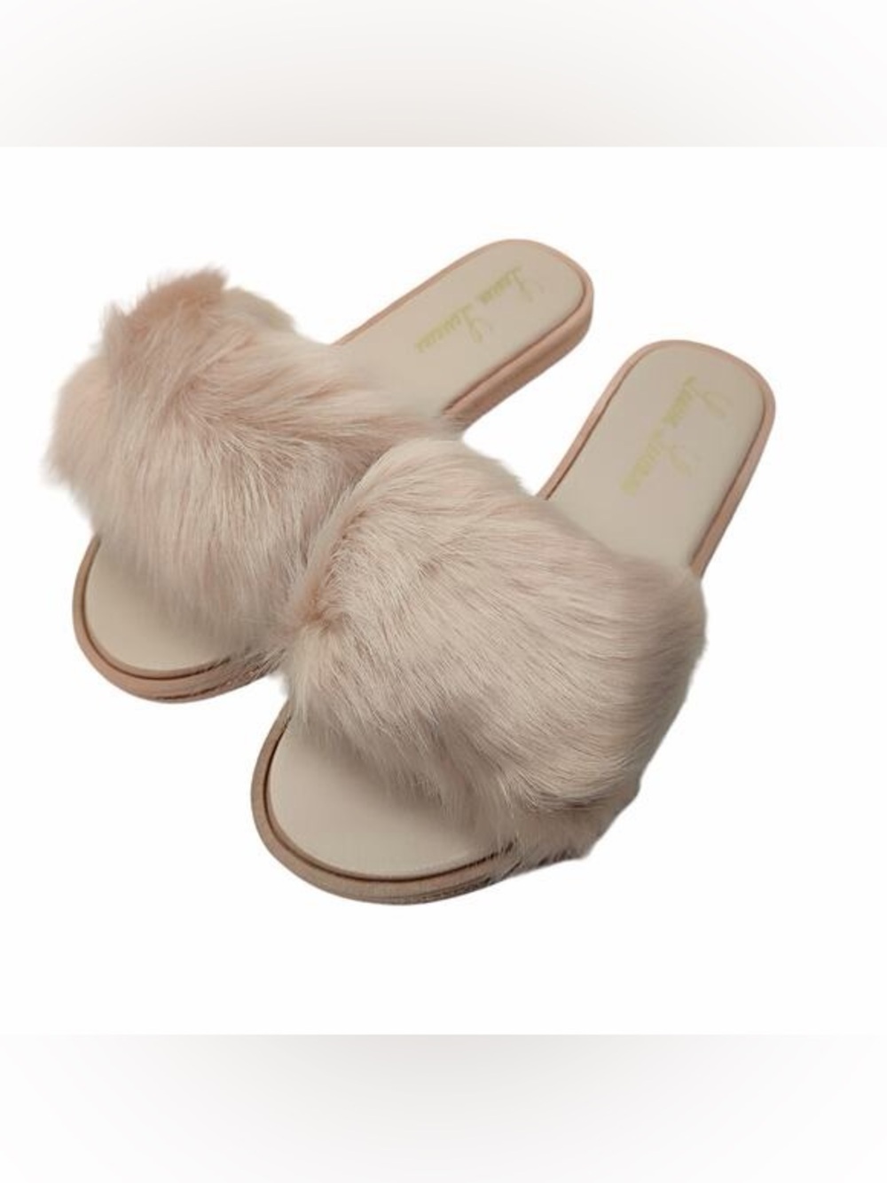 962. NIB Lauren Lorraine Plush Faux Fur Slide Sandals in Nude Blush